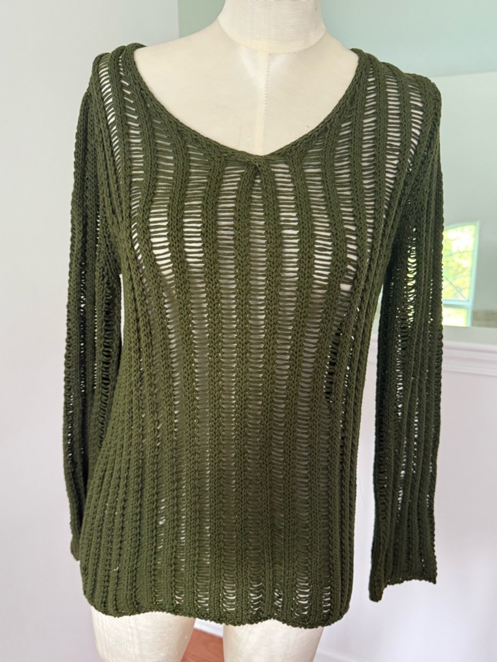 Escada Sport Olive Green Open Knit Sweater